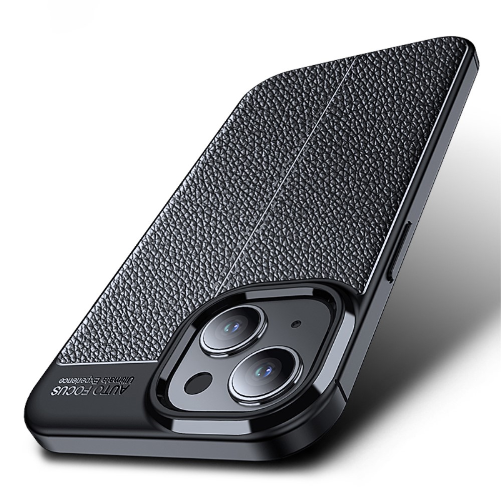  iPhone 15 Plus Skal Litchi Textur Svart
