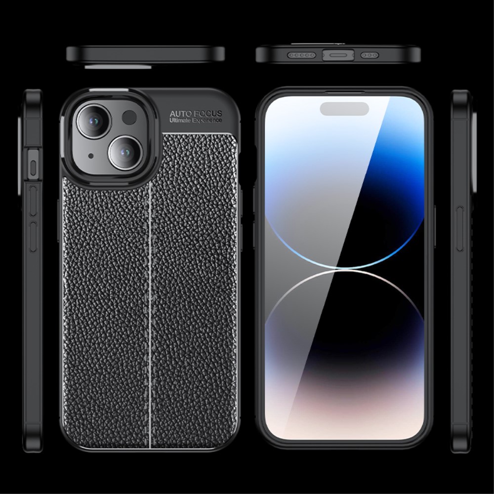  iPhone 15 Plus Skal Litchi Textur Blå