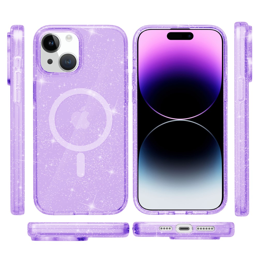  iPhone 15 Plus Skal MagSafe Hybrid Glitter Lila
