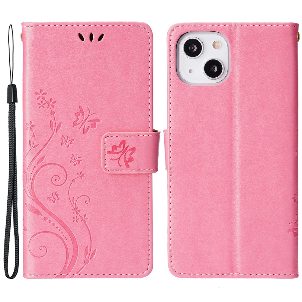 iPhone 15 Plus Fodral Med Blommigt Tryck Rosa
