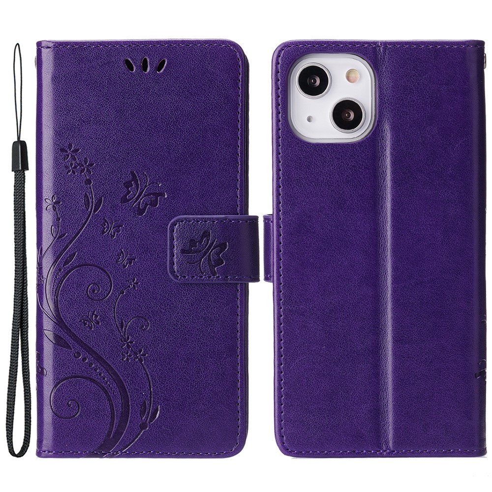  iPhone 15 Plus Fodral Med Blommigt Tryck Mörk Lila