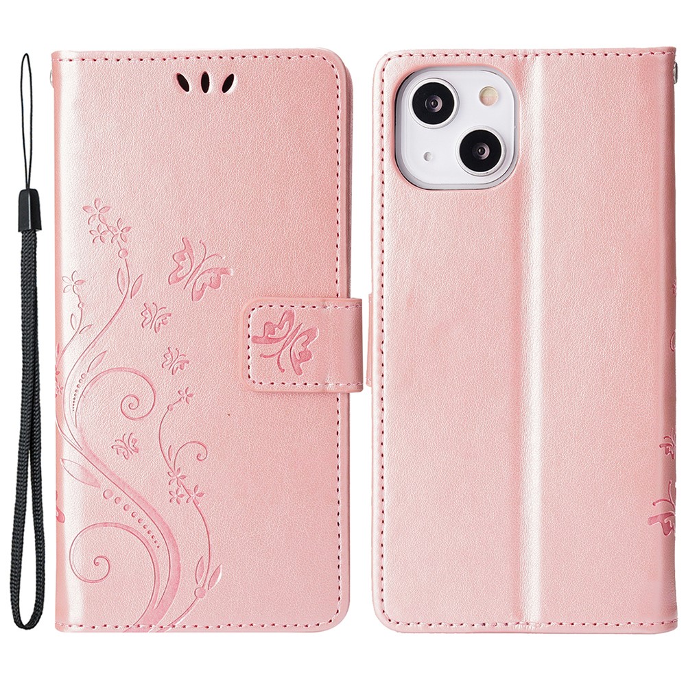  iPhone 15 Plus Fodral Med Blommigt Tryck Roséguld