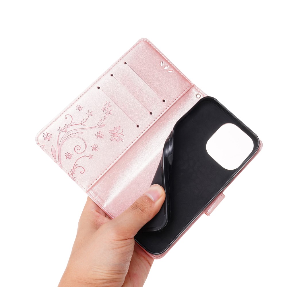  iPhone 15 Plus Fodral Med Blommigt Tryck Roséguld