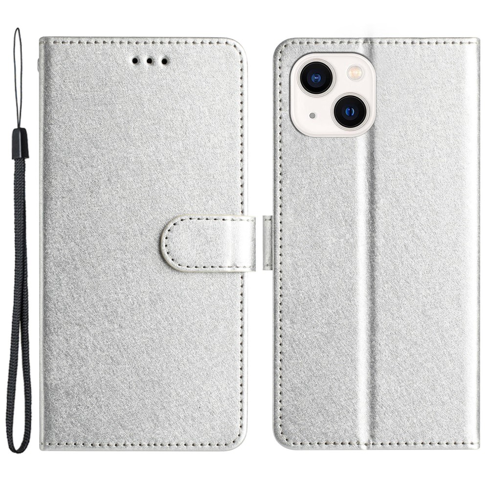  iPhone 15 Plus Fodral Silk Textur Med Snodd Silver