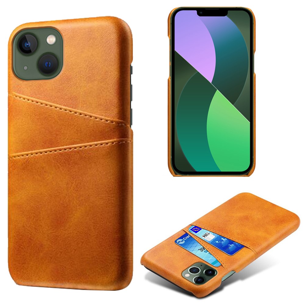  iPhone 15 Plus Skal Läder Med 2 Kortfack Orange