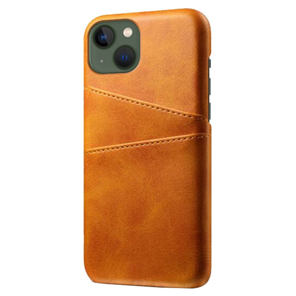  iPhone 15 Plus Skal Läder Med 2 Kortfack Orange