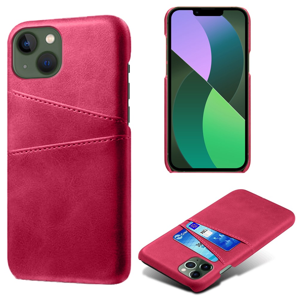  iPhone 15 Plus Skal Läder Med 2 Kortfack Rosa