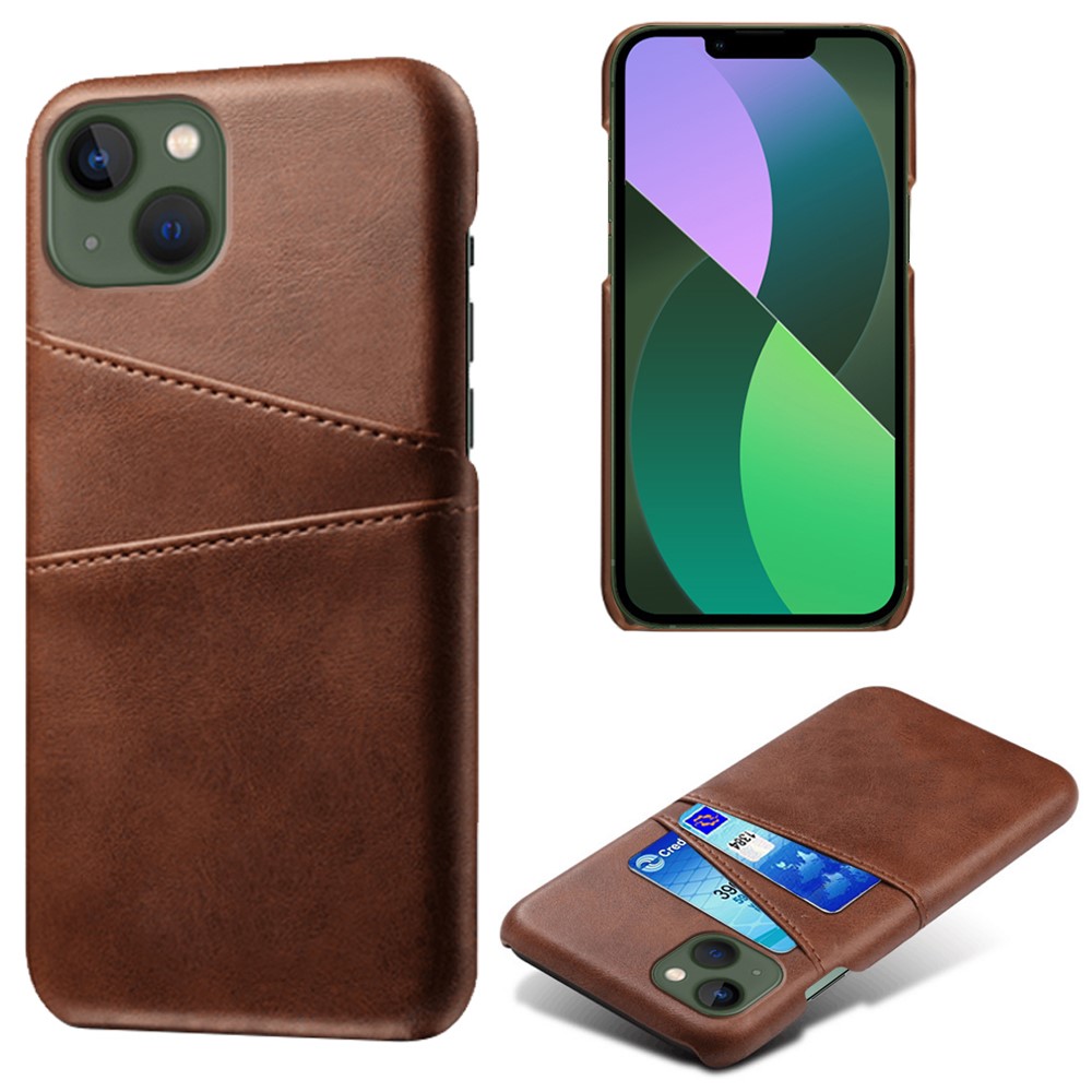 iPhone 15 Plus Skal Läder Med 2 Kortfack Brun