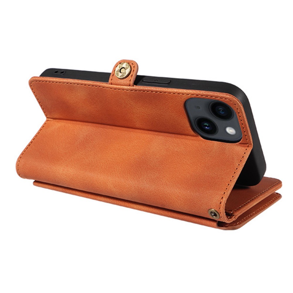  iPhone 15 Plus Fodral RFID Multifunktionell Flerkort Brun