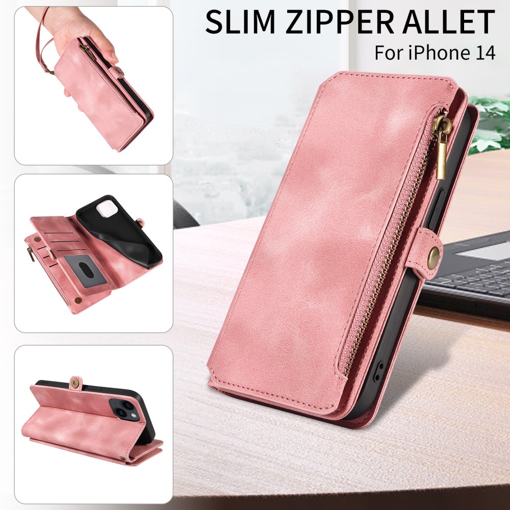  iPhone 15 Plus Fodral RFID Multifunktionell Flerkort Brun