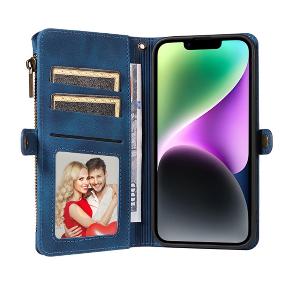  iPhone 15 Plus Fodral RFID Multifunktionell Flerkort Blå