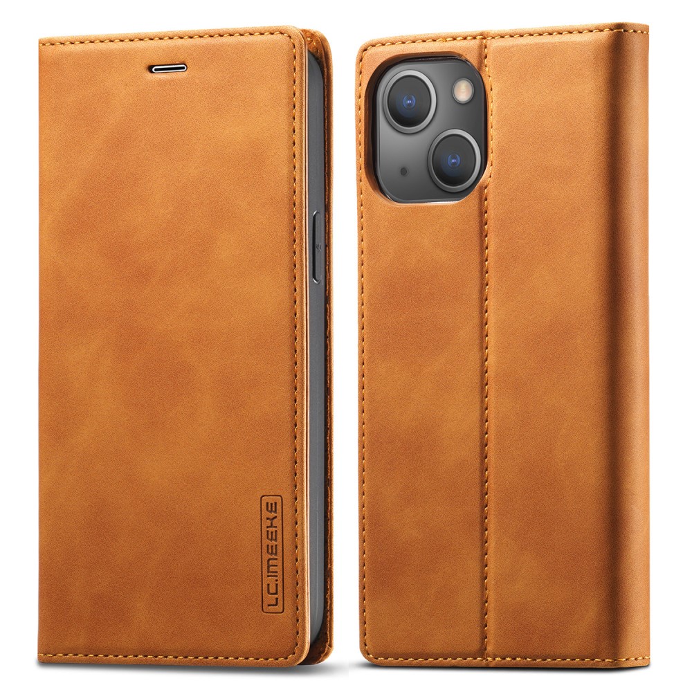 LC.IMEEKE LC.IMEEKE iPhone 15 Plus Fodral Flip Läder Brun