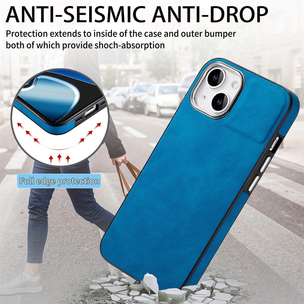  iPhone 15 Plus Skal Läderbelagt Skin Touch Blå