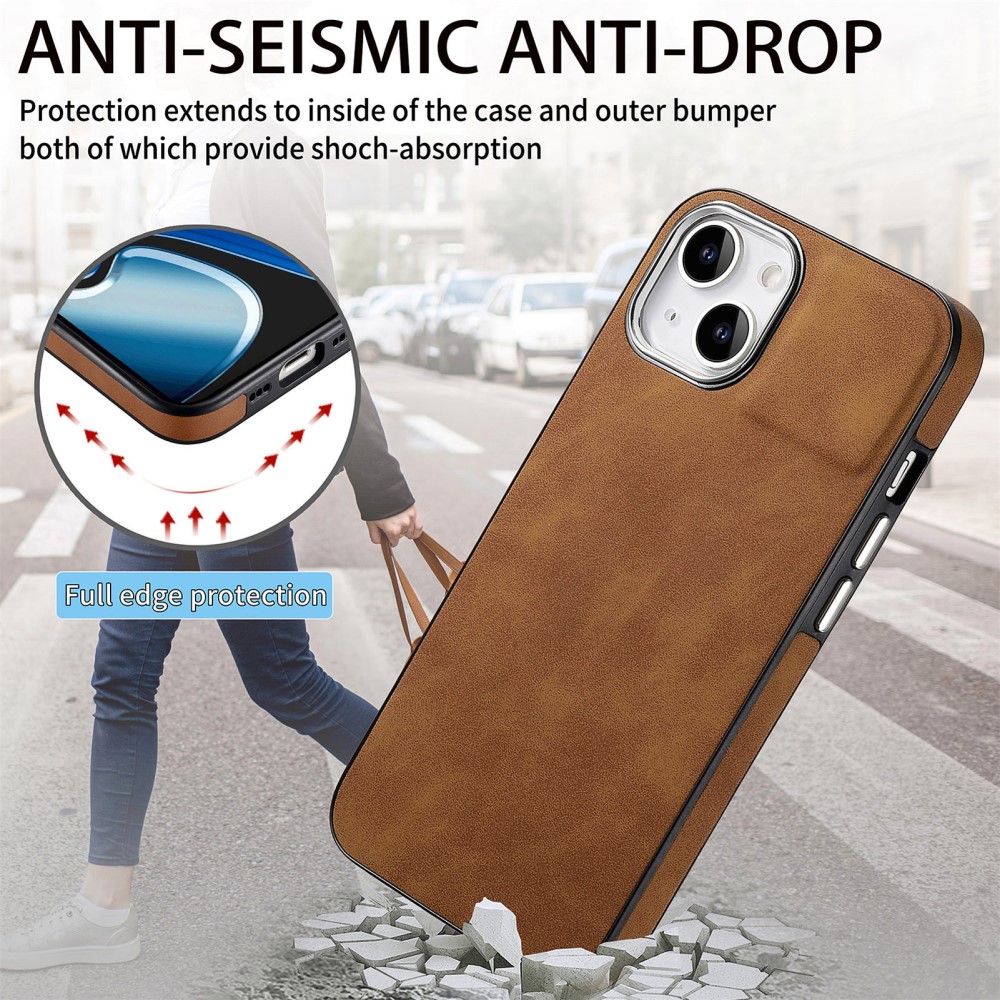  iPhone 15 Plus Skal Läderbelagt Skin Touch Brun