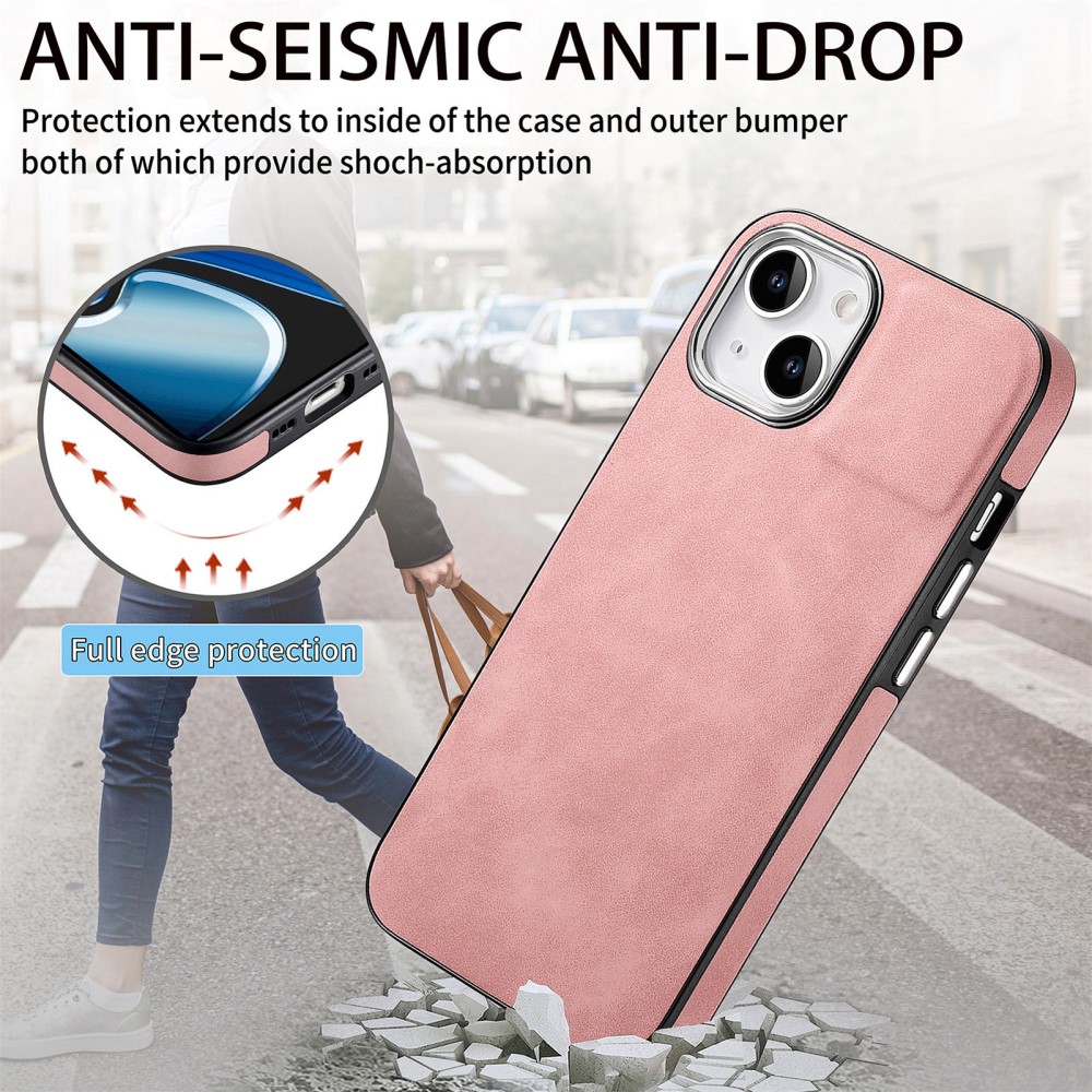  iPhone 15 Plus Skal Läderbelagt Skin Touch Rosa