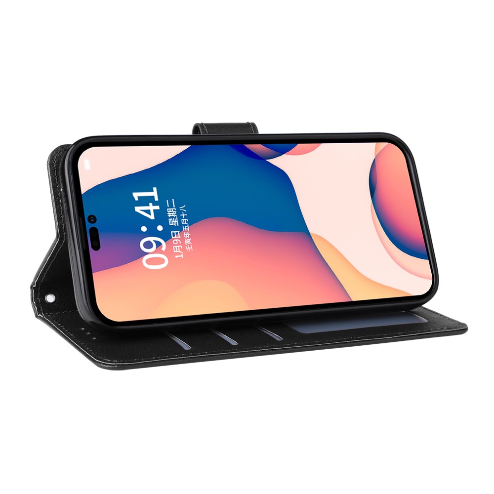  iPhone 15 Plus Fodral Solid Läder Med Snodd Svart