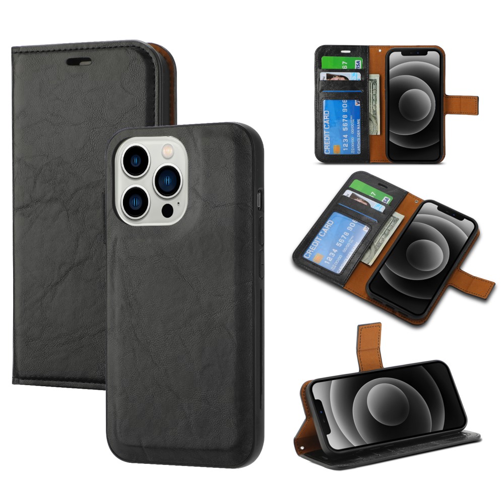 iPhone 15 Plus 2in1 Magnet Fodral Crazy Horse Svart