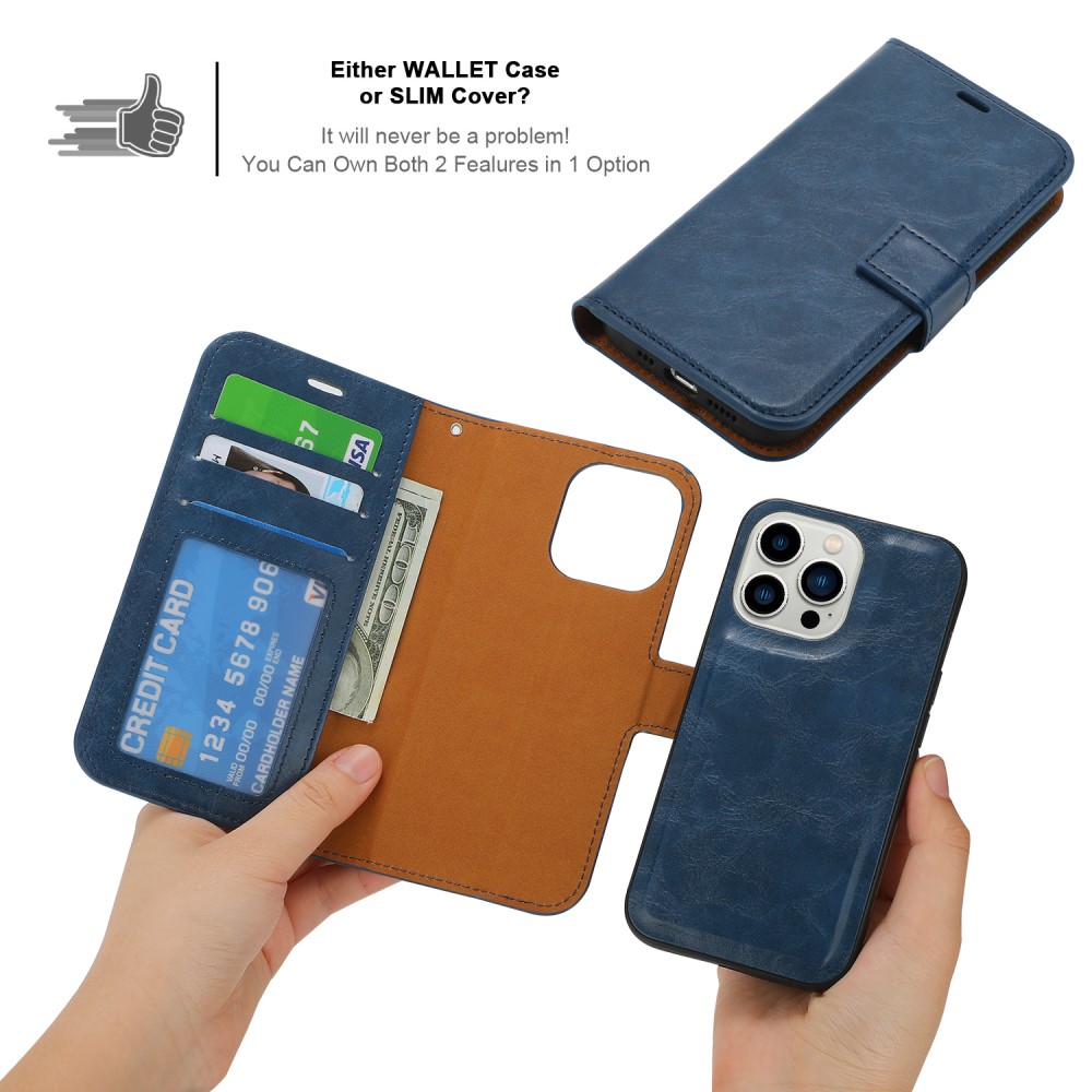  iPhone 15 Plus 2in1 Magnet Fodral Crazy Horse Blå