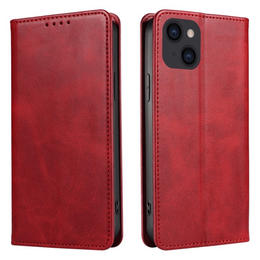  iPhone 15 Plus Fodral Flip Läder Röd