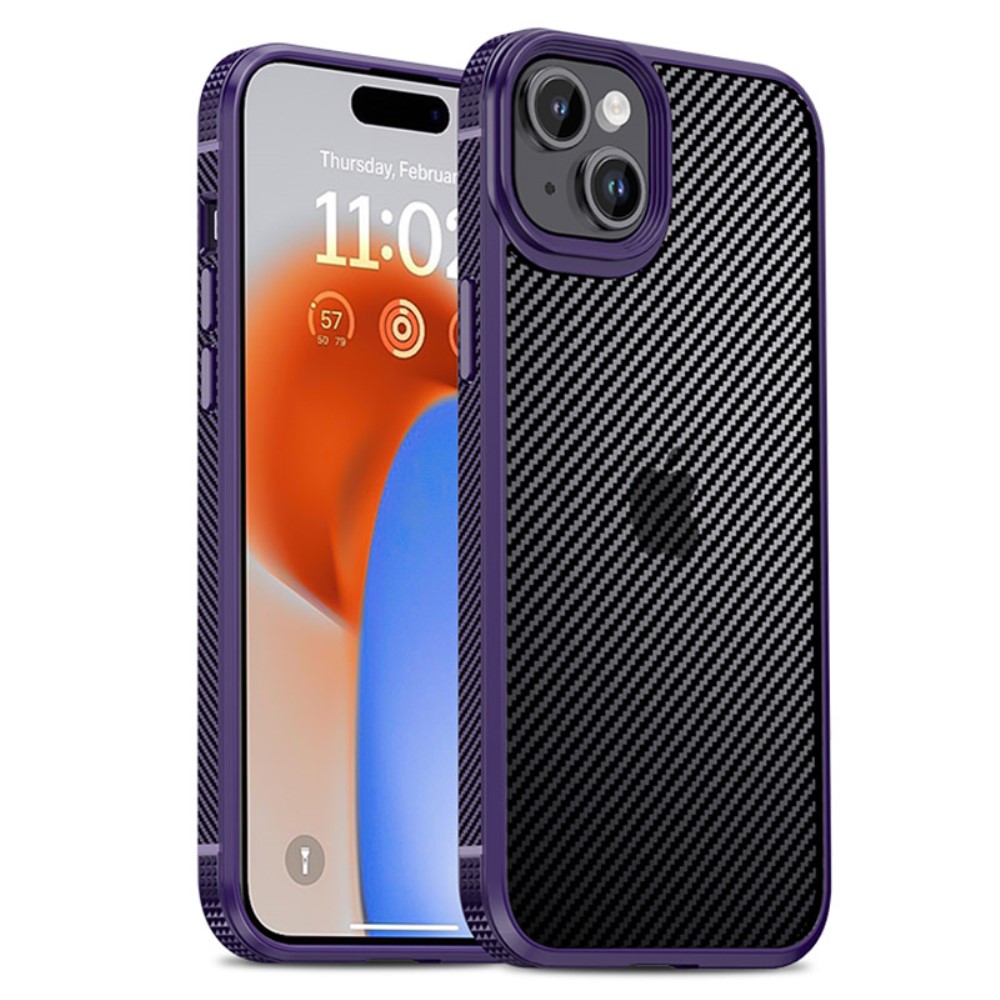 IPAKY IPAKY iPhone 15 Plus Skal Hybrid Kolfiber Textur Lila