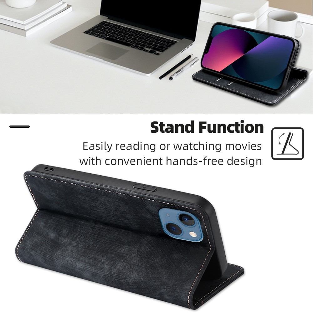  iPhone 15 Plus Fodral RFID Flip Retro Lila