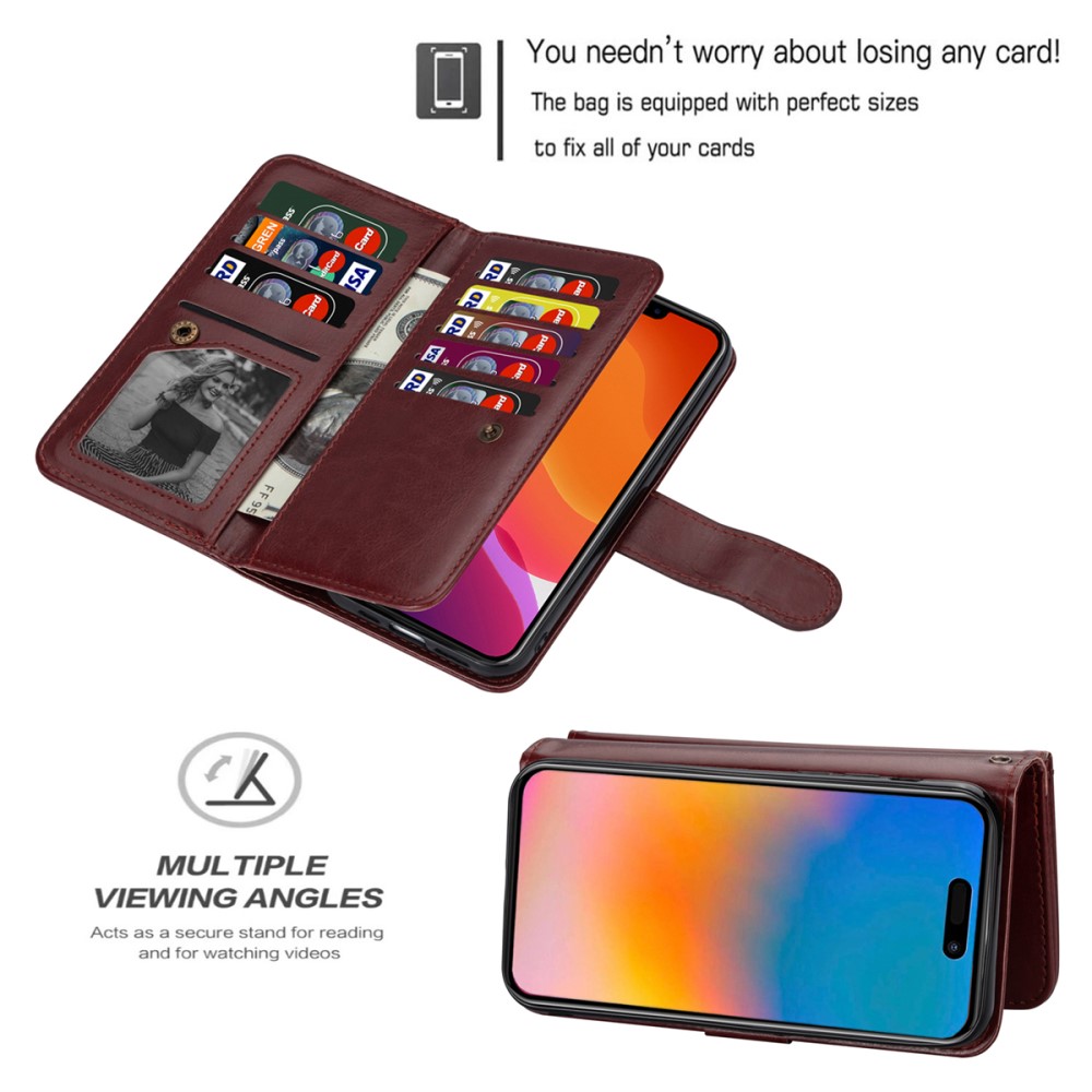  iPhone 15 Plus 9-korts 2in1 Magnet/Fodral Brun