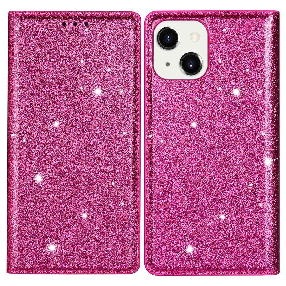  iPhone 15 Plus Fodral Flip Glitter Rosa