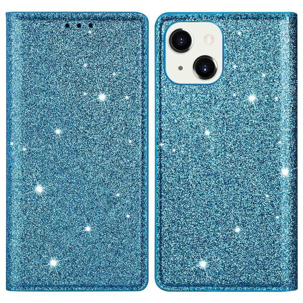  iPhone 15 Plus Fodral Flip Glitter Blå