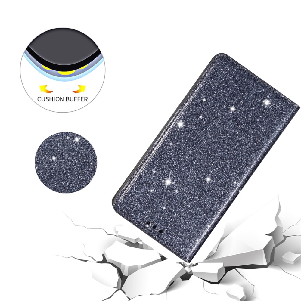  iPhone 15 Plus Fodral Flip Glitter Grå