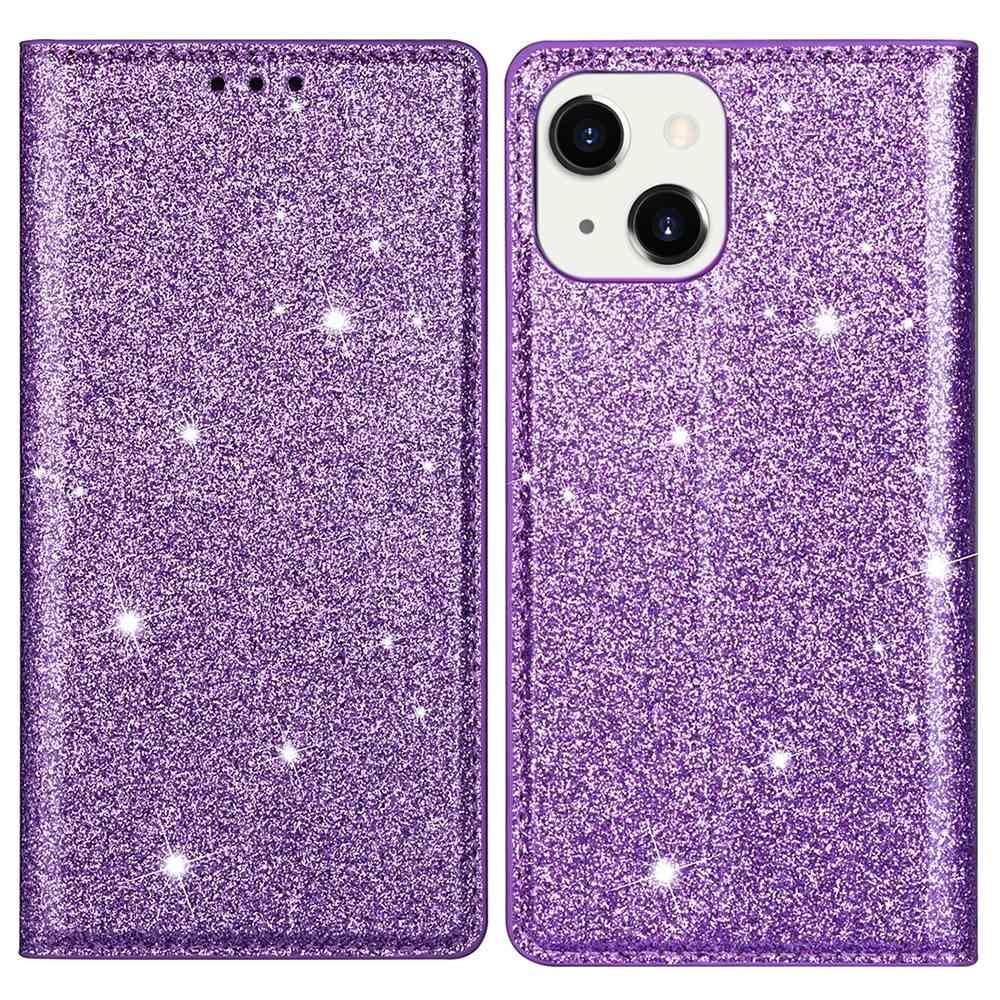 iPhone 15 Plus Fodral Flip Glitter Lila