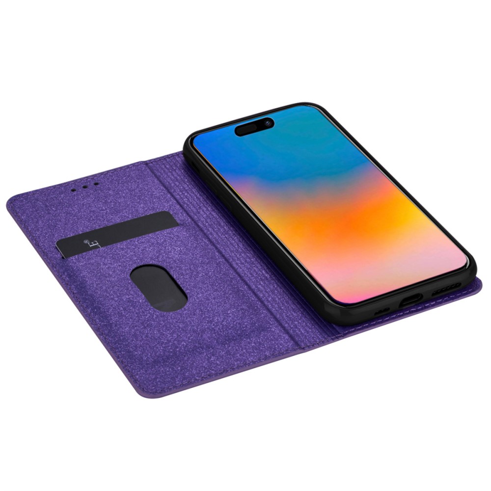  iPhone 15 Plus Fodral Flip Glitter Lila