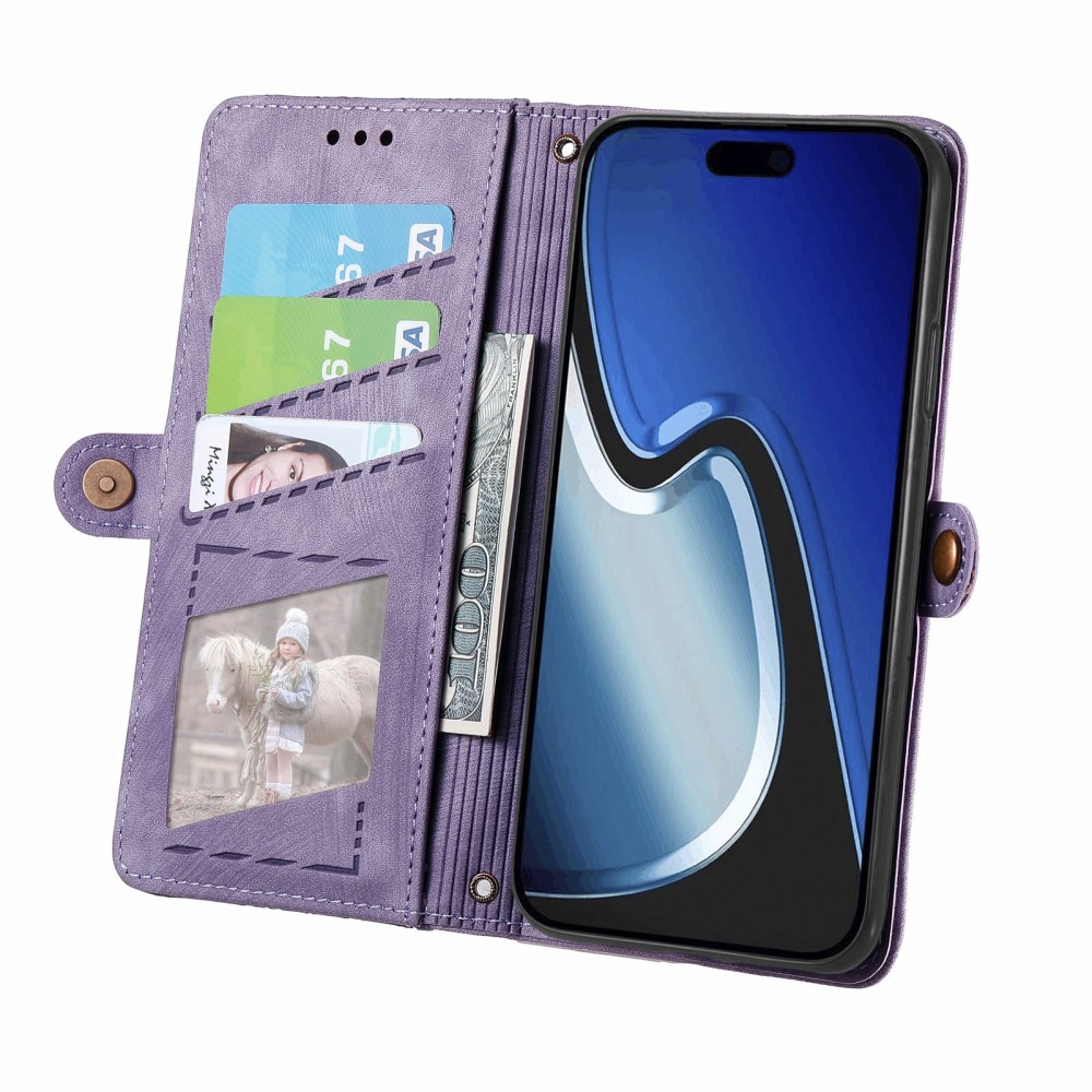  iPhone 15 Plus Fodral Geometri Med Snodd Lila