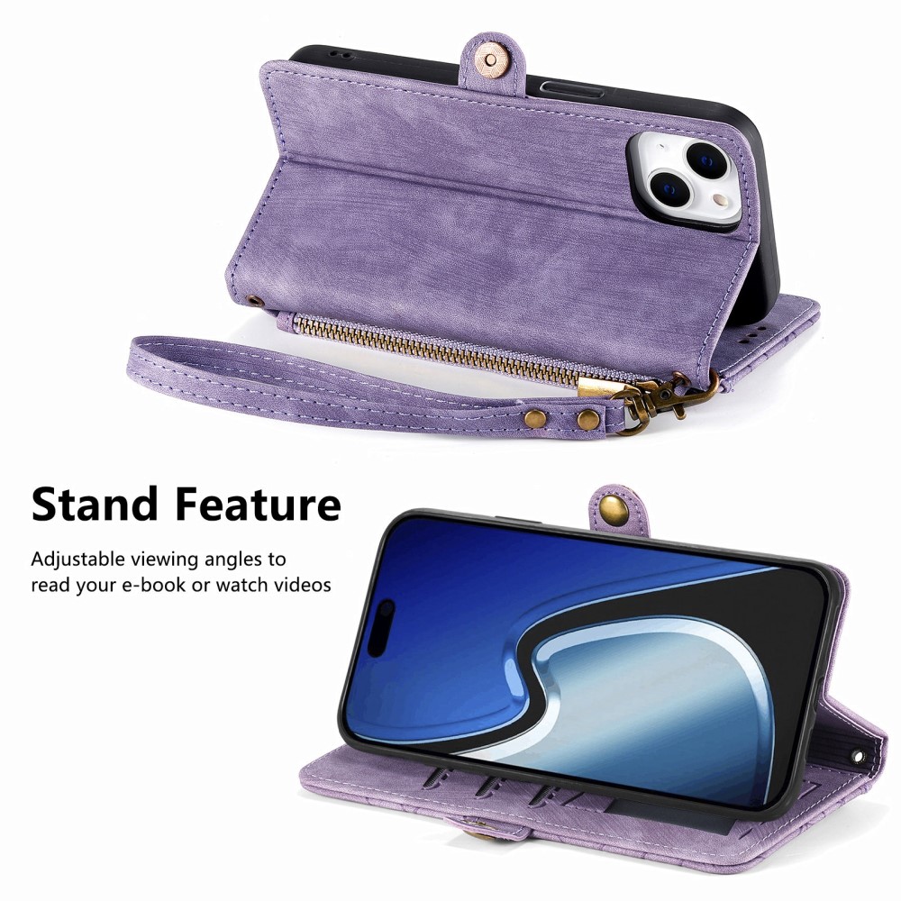  iPhone 15 Plus Fodral Geometri Med Snodd Lila
