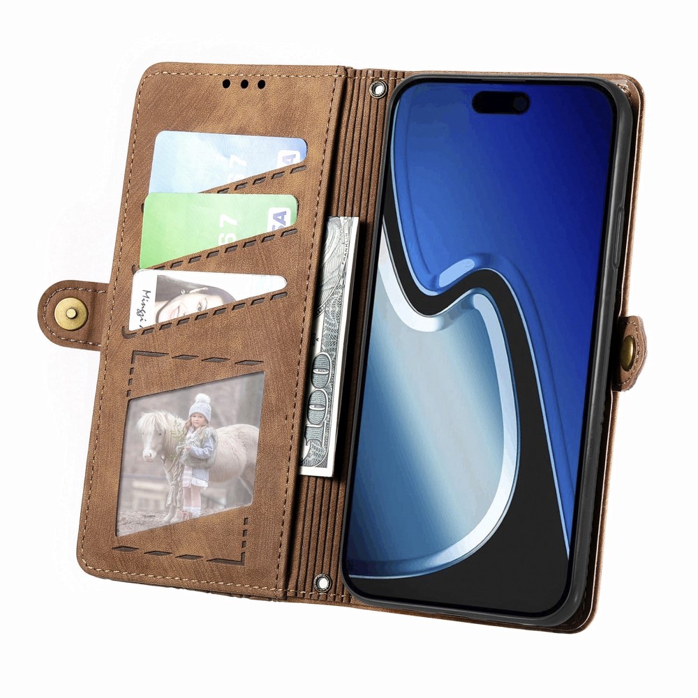  iPhone 15 Plus Fodral Geometri Med Snodd Brun