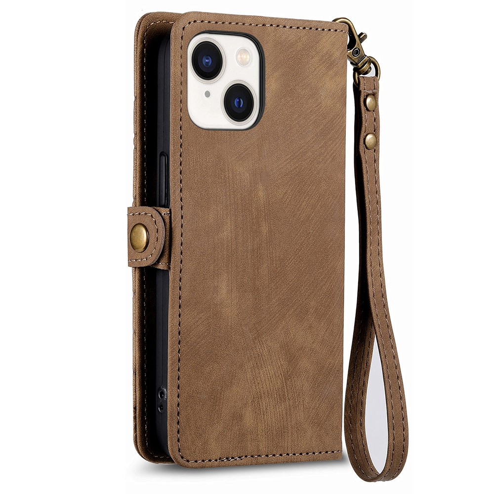 iPhone 15 Plus Fodral Geometri Med Snodd Brun