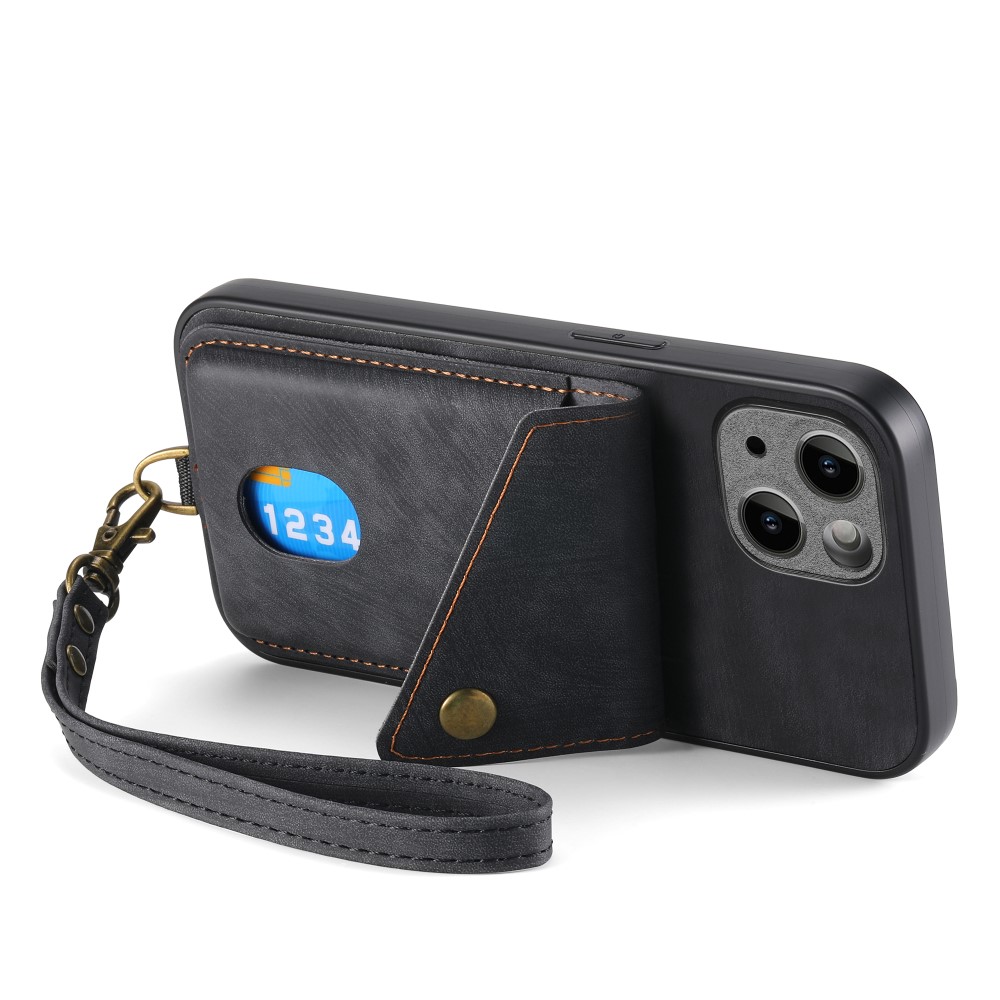  iPhone 15 Plus Skal Retro Läder Med Kortfack Svart
