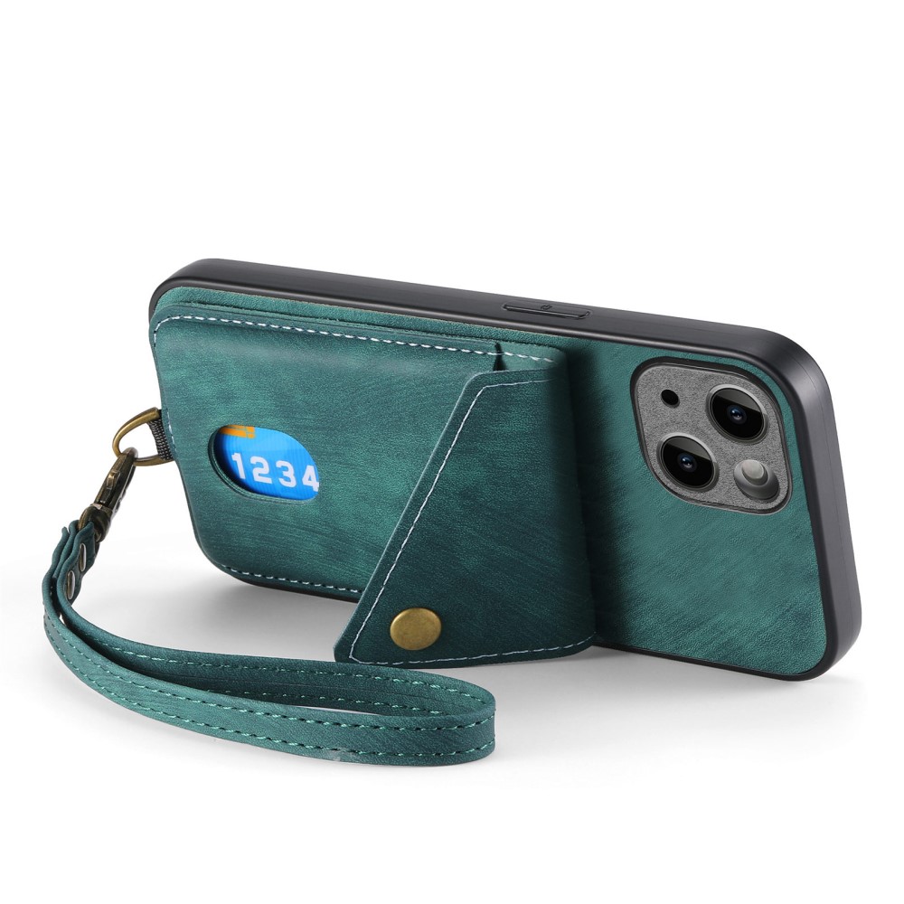  iPhone 15 Plus Skal Retro Läder Med Kortfack Grön