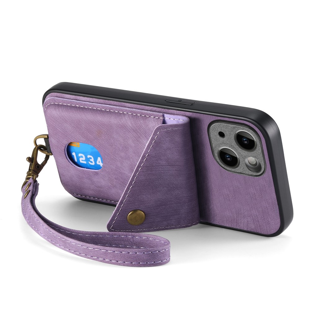  iPhone 15 Plus Skal Retro Läder Med Kortfack Lila