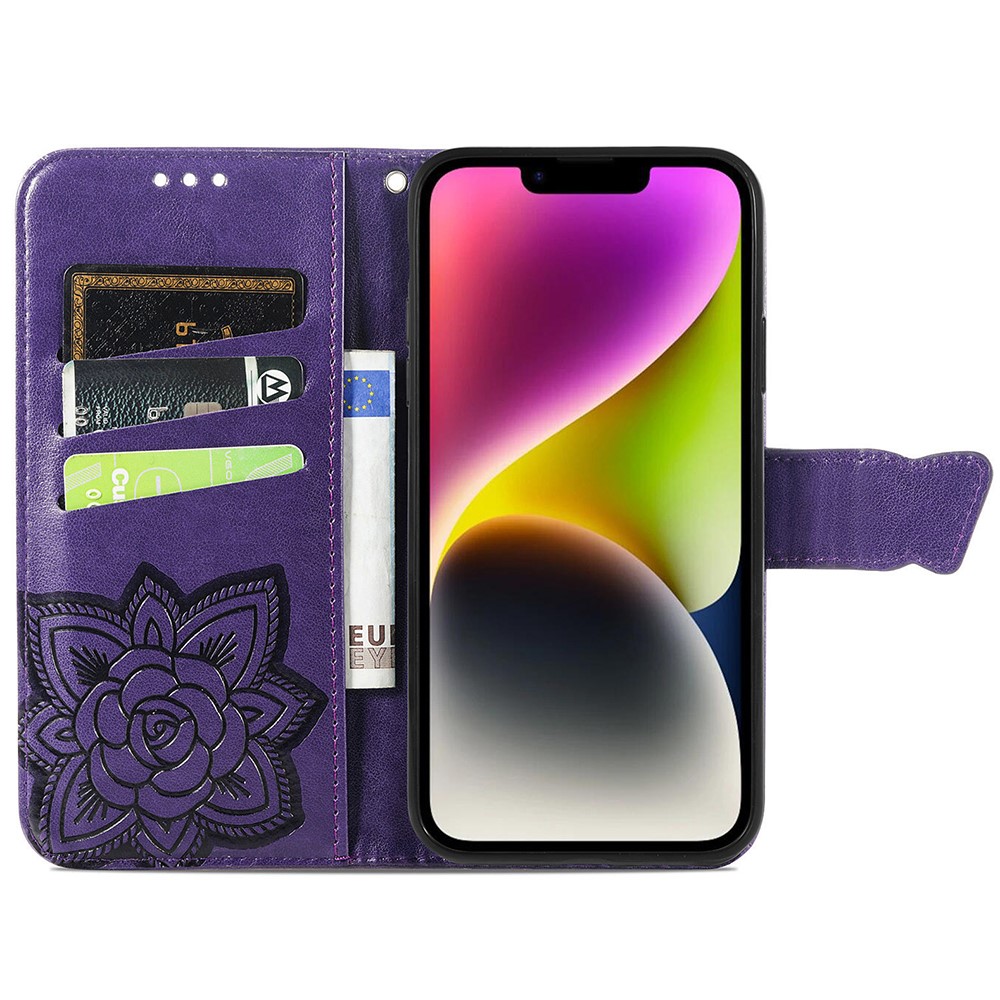  iPhone 15 Plus Fodral Med Fjäril Tryck Lila
