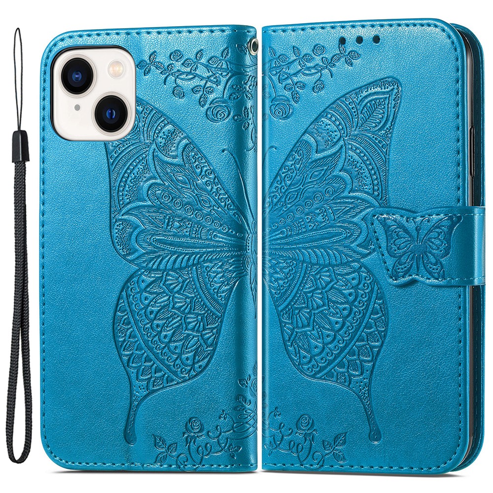  iPhone 15 Plus Fodral Med Fjäril Tryck Blå