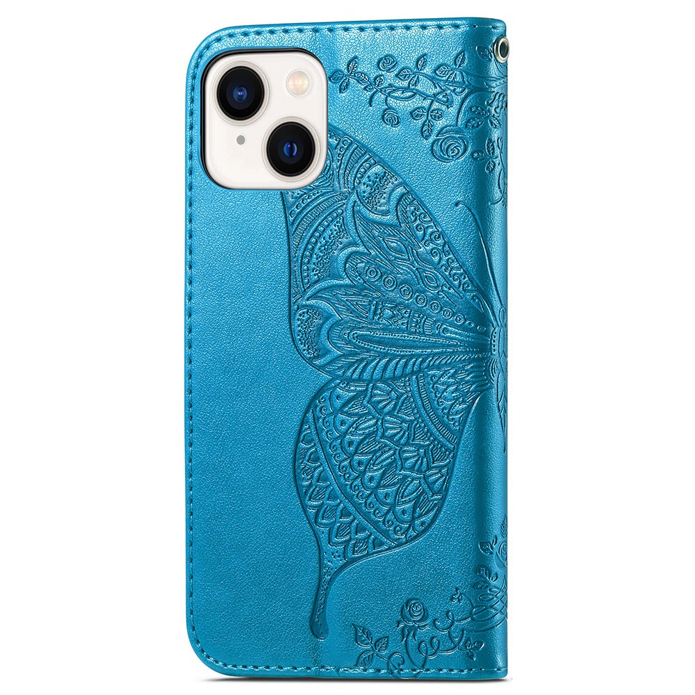  iPhone 15 Plus Fodral Med Fjäril Tryck Blå