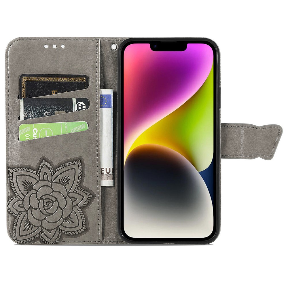  iPhone 15 Plus Fodral Med Fjäril Tryck Grå