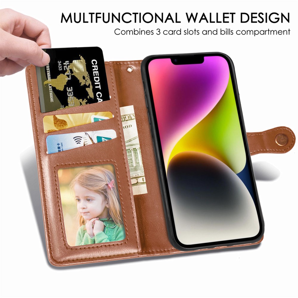  iPhone 15 Plus Fodral Läder Magnetisk Mässing Brun