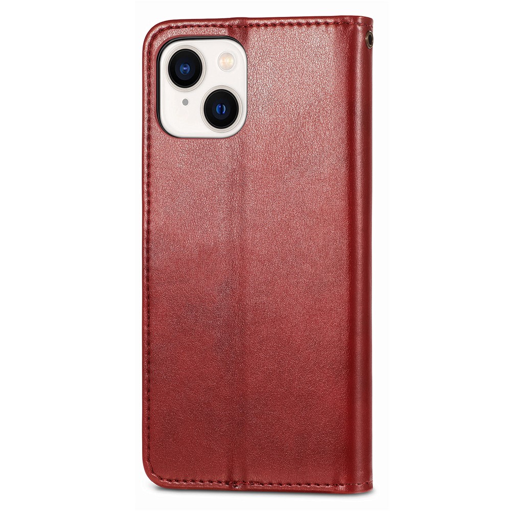 iPhone 15 Plus Fodral Läder Magnetisk Mässing Röd