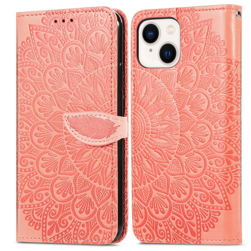  iPhone 15 Plus Fodral Läder Med Tryck Orange