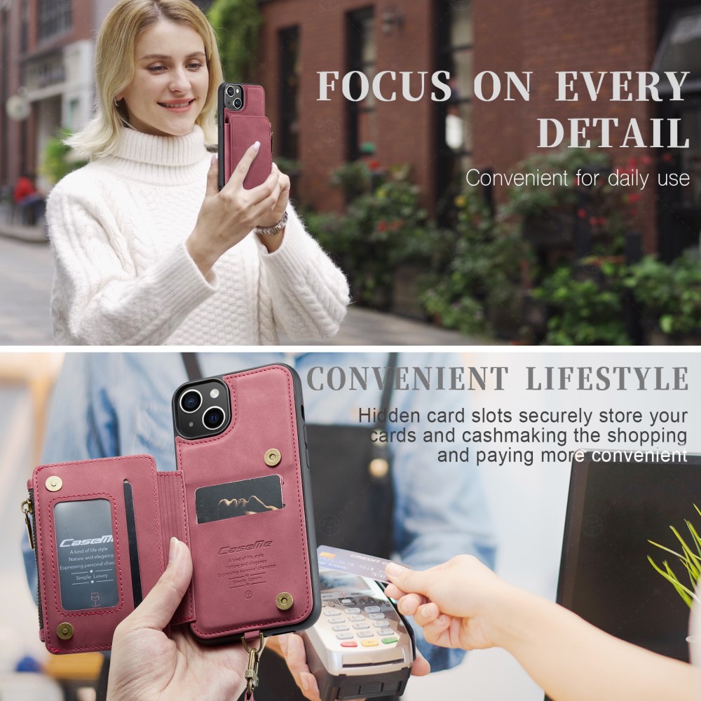 CASEME CASEME iPhone 15 Plus Skal RFID Med Plånbok Vinröd