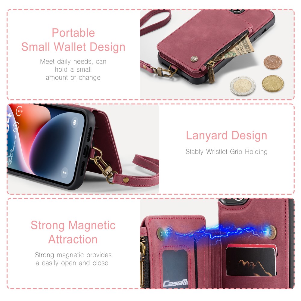 CASEME CASEME iPhone 15 Plus Skal RFID Med Plånbok Vinröd