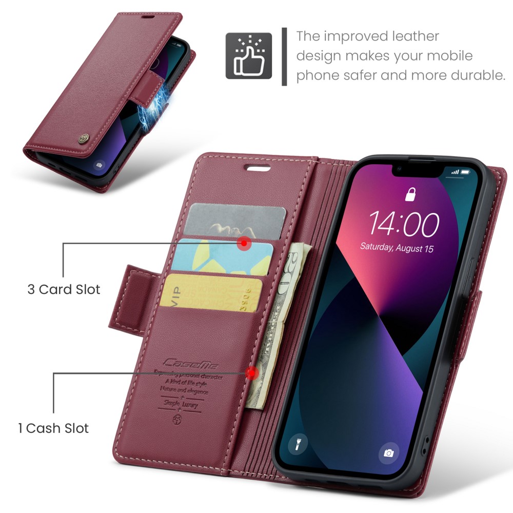CASEME CASEME iPhone 15 Plus Fodral Läder RFID Vinröd