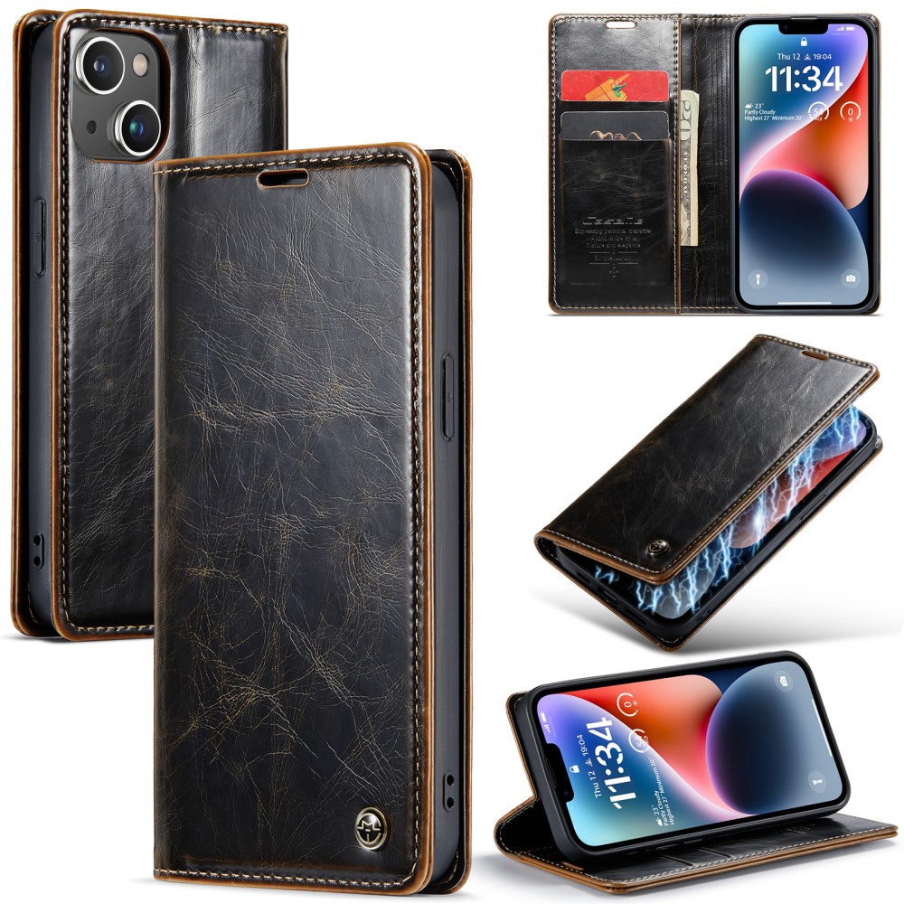 CASEME CASEME iPhone 15 Plus Fodral Oil Wax Flip Brun