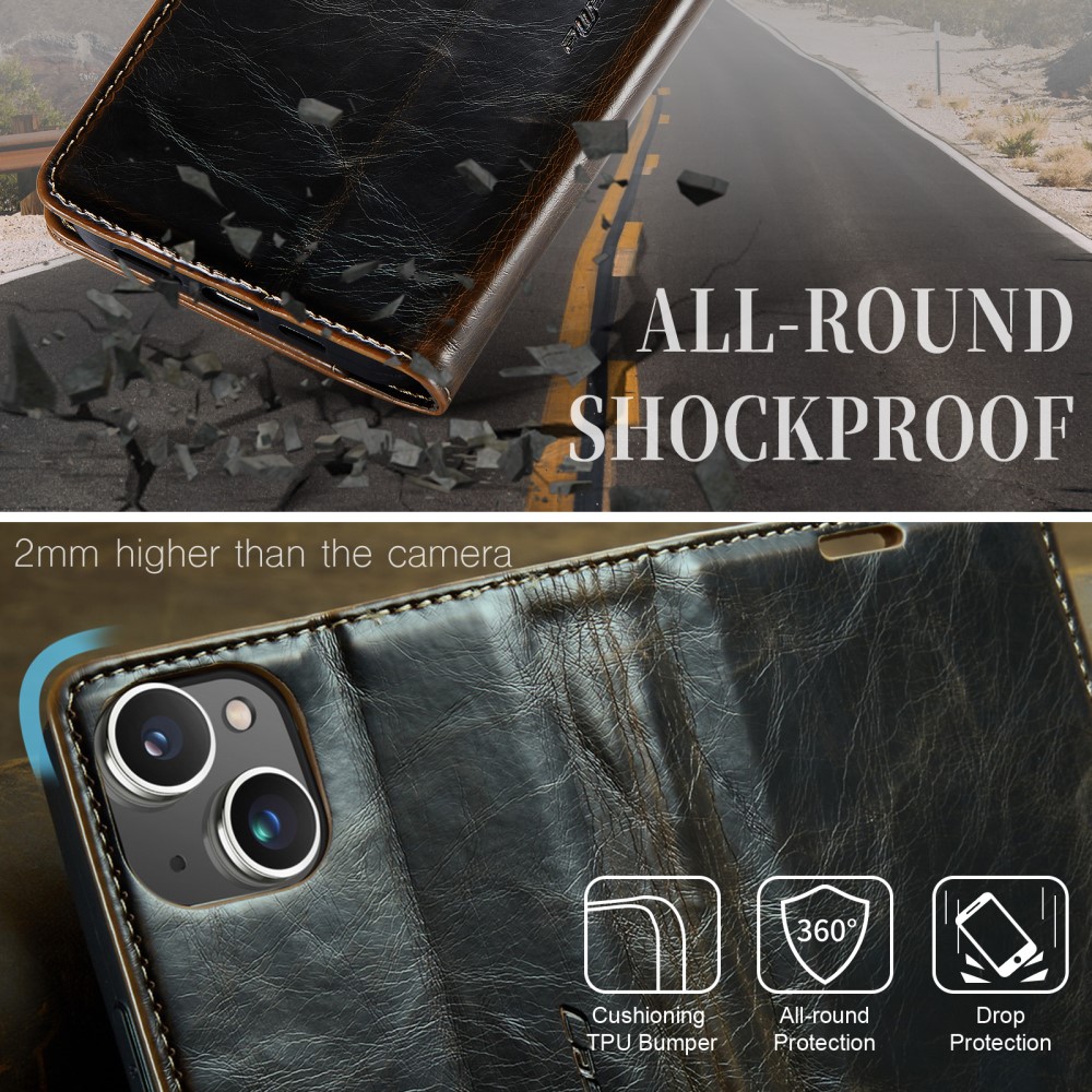 CASEME CASEME iPhone 15 Plus Fodral Oil Wax Flip Brun